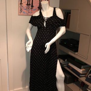 Off the shoulder 2 slit open back maxi dress